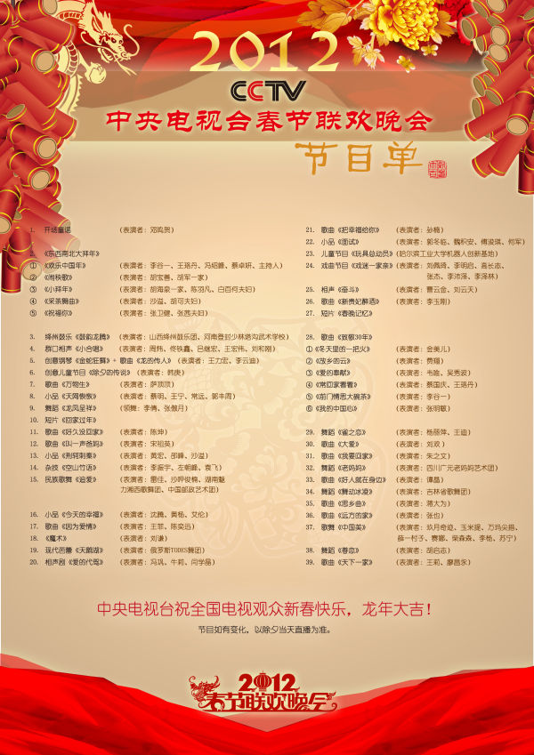 2012年春晚节目单